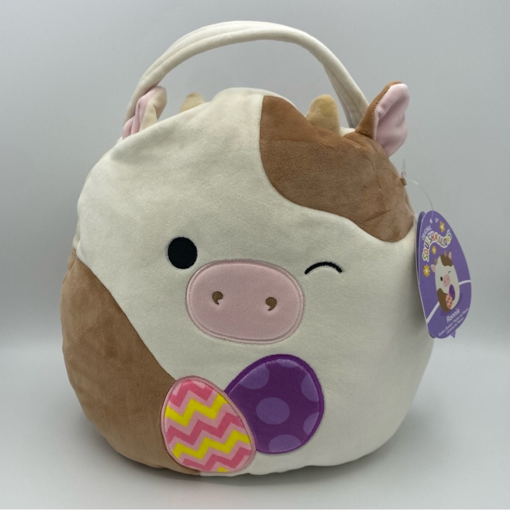 Squishmallows Ronnie Cow Easter Basket Eggs Plush Winking Animal 12 In Pail Gift